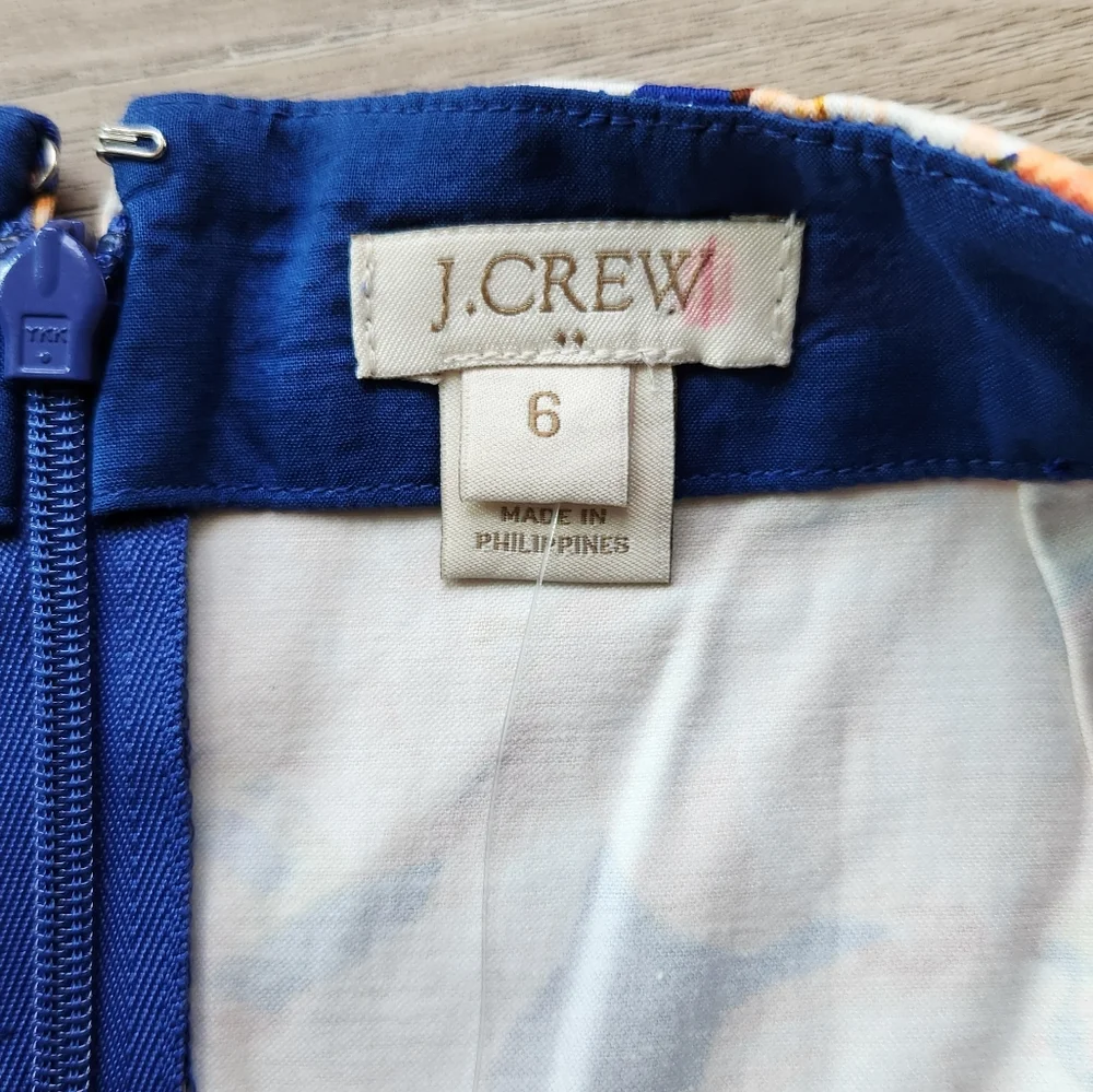 J. Crew Orange Blue Floral Skirt Womens 6 Cotton Business Casual Nwt